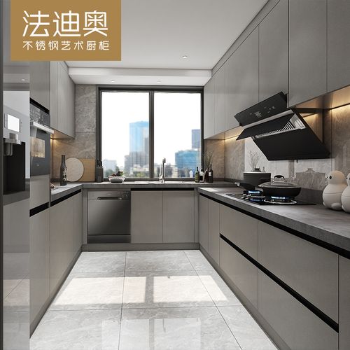法迪奧不銹鋼廚柜整體櫥柜定制廚房裝修設計效果圖石英石廚房臺面